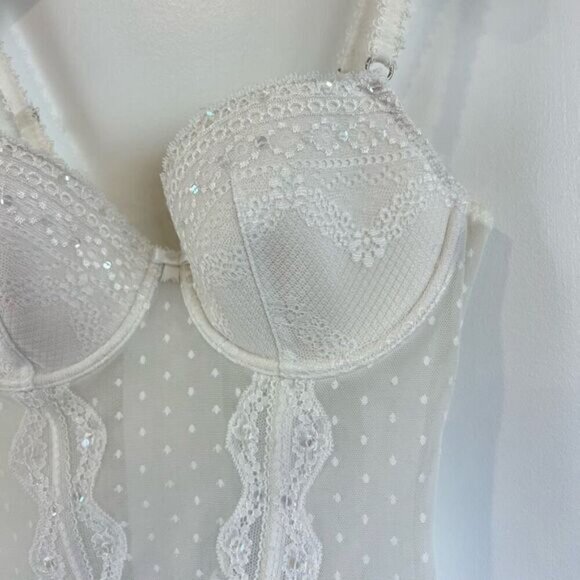 VTG Lingerie Luxury US 34 C Intimates White Lace Gartier Longline Corset Bustier - Picture 9 of 15